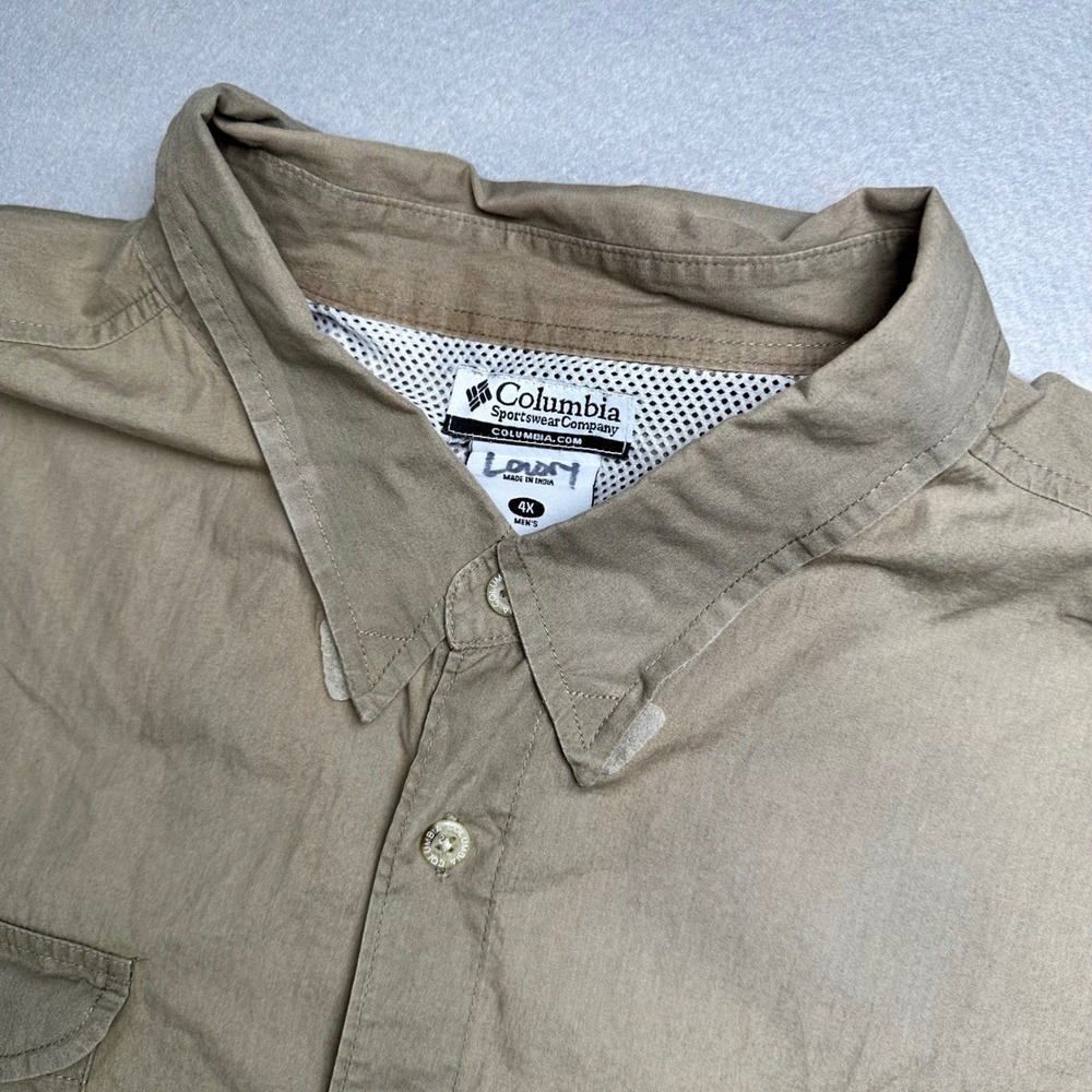 Columbia PFG Fishing Shirt Mens 4X Khaki Brown Short Sleeve Vented Cotton Poplin